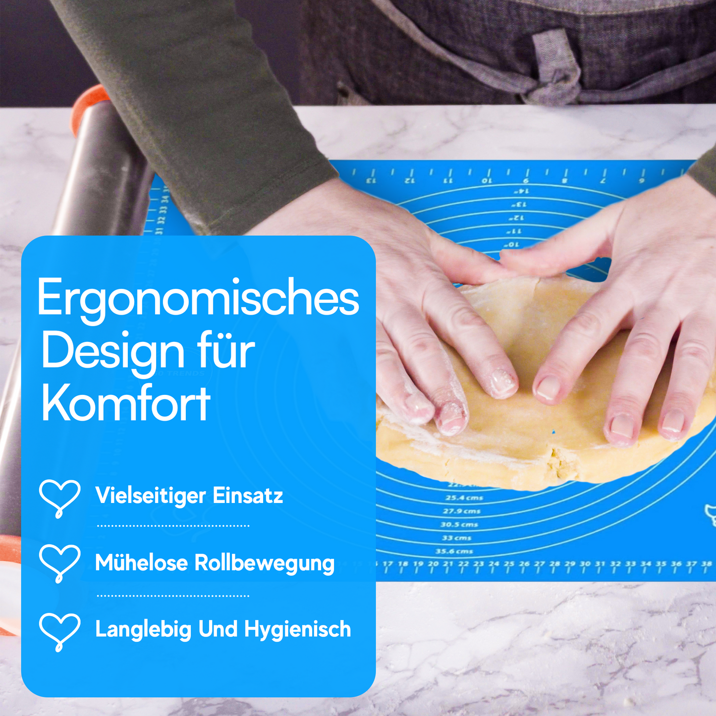 360Trends Edelstahl-Teigrolle (Rolling Pin) mit verstellbaren Dicke-Ringen & großer Silikon-Backmatte | BPA-frei, Antihaft & spülmaschinenfest | Perfekt für Fondant, Keksteig, Pizza & Flammkuchen